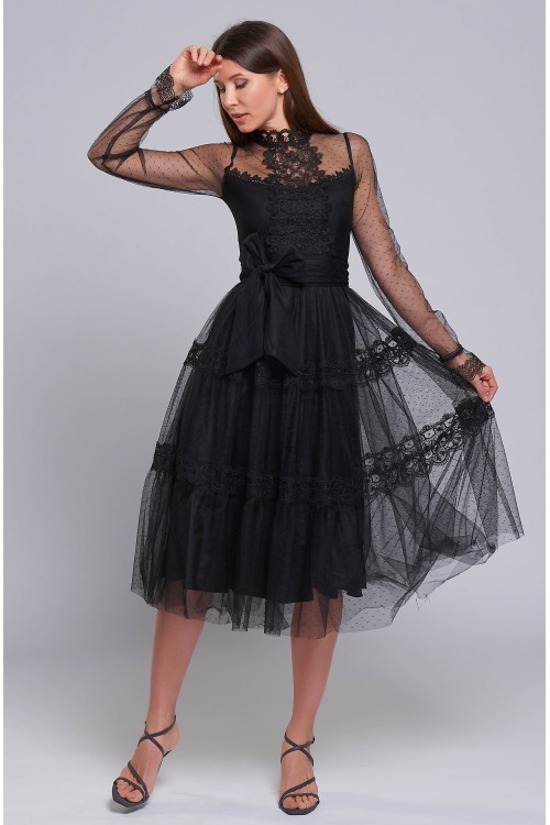 Платье Анжела ( Чёрное,миди)