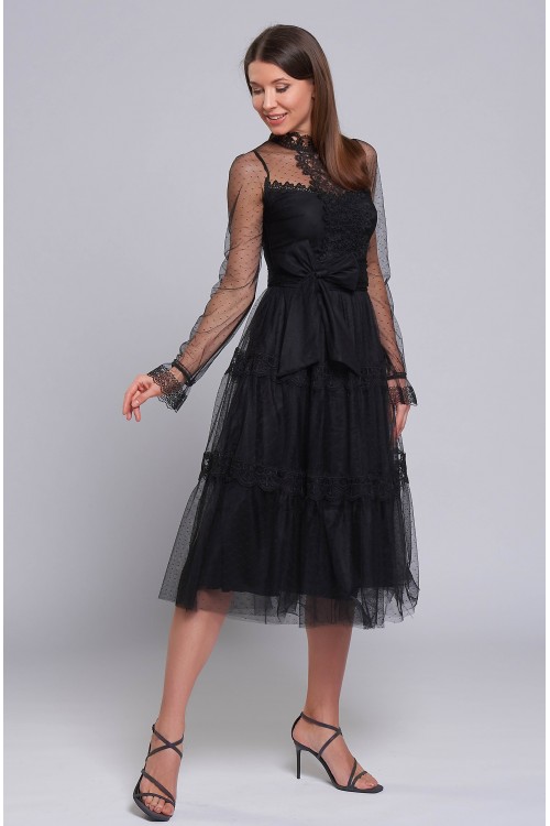 Платье Анжела ( Чёрное,миди)
